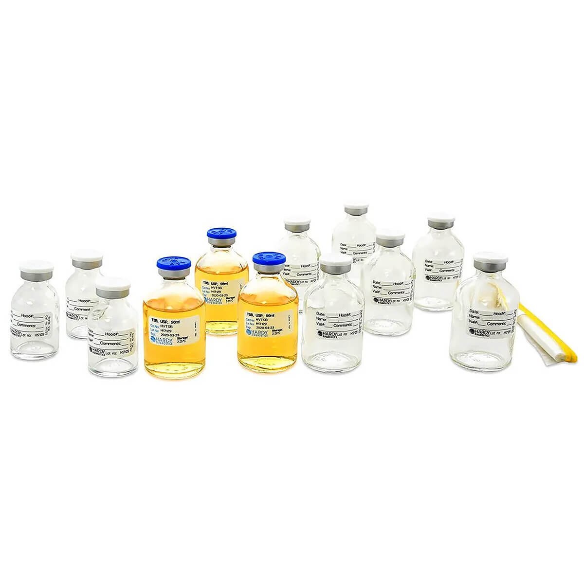 HardyVal HVM2 medium-complexity CSP media-fill kit with three TSB vials, nine empty serum vials and Whirl-Pak bag